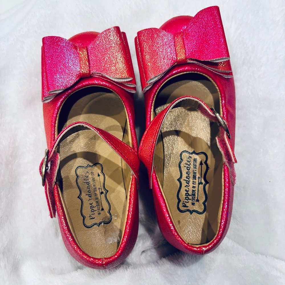 Red and Pink Kids Dress Shoes with Bow